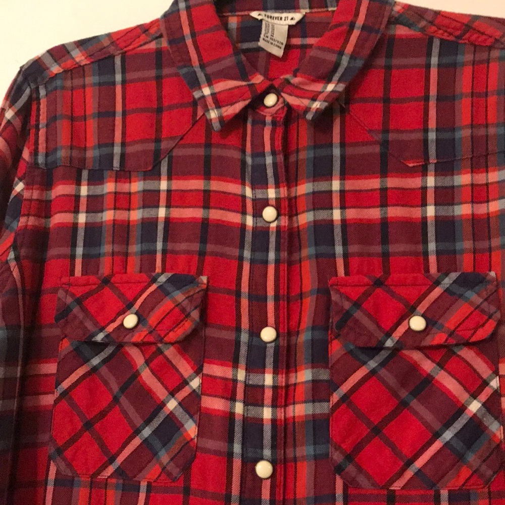 Forever 21 plaid button down shirt size M - Picture 2 of 5
